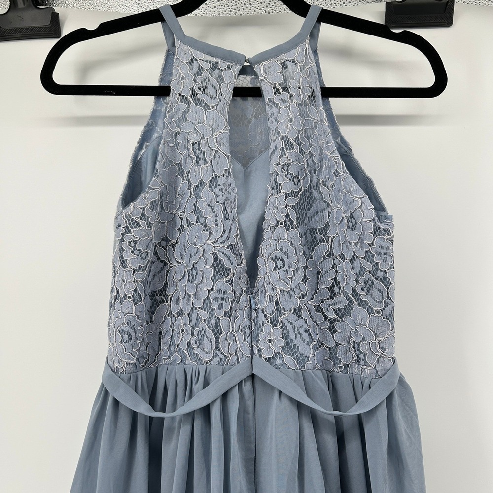 JJ's House Steel Blue Lace Halter Maxi Dress Wedding Occasion Junior 14 NWT - Picture 7 of 12